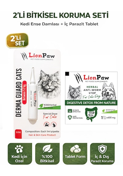 2'li Set Kedi İç Dış Parazit Bitkisel 1 Damla Ve 1 Tablet Seti 2'li Set Kedi İç Dış Parazit Bitkisel 1 Damla Ve 1 Tablet Seti