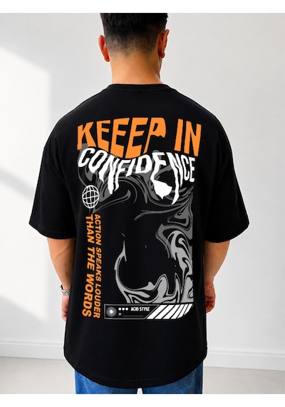 525 Oversize Sırt Baskılı Streetwear Unisex T-shirt Keepin Siyah