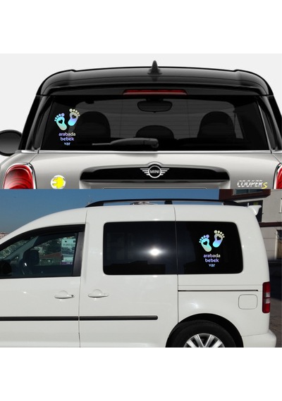 Arabada Bebek Var Sticker - Araba Oto Araç Cam Sticker - 02502 20x14 Cm