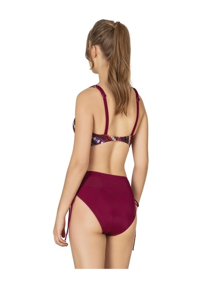 Endeep Kadın Büyük Beden Balenli Destekli Bordo Desenli Bikini Takımı-bordo Desenli Bordo