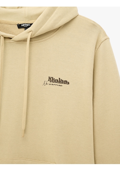 Koton Üç İplik Uzun Kollu Baskılı Kapşonlu Sweatshirt Bej 7wam70104mk Ekru