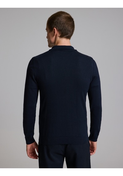 Pierre Cardin Lacivert Slim Fit Düğmeli Polo Yaka Basic Triko Kazak 50333894-vr033