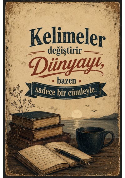 Retro Edebi Sözlü Mdf Duvar Tablosu Vintage Dekoratif Yazılı Duvar Dekoru 26