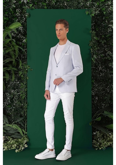 Efor Comfort Fit Çift Yırtmaç %100 Keten Casual Mavi Ceket C 668 Mavi