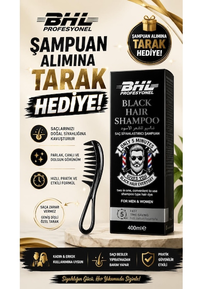 Bhl Profesyonel Saç Siyahlaştırıcı Şampuan 400 ML + Tarak