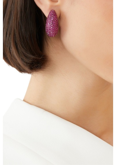 Pave Dome Earrings, Kristalli Kup Tarzı Küpe Pembe