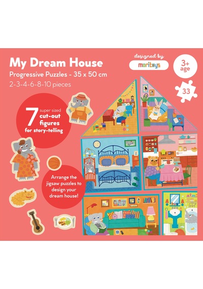 Moritoys My Dream House - 6in1 Puzzle 2-3-4-6-8-10 Parça Yapboz İle Hayalindeki Evi İnşa Et
