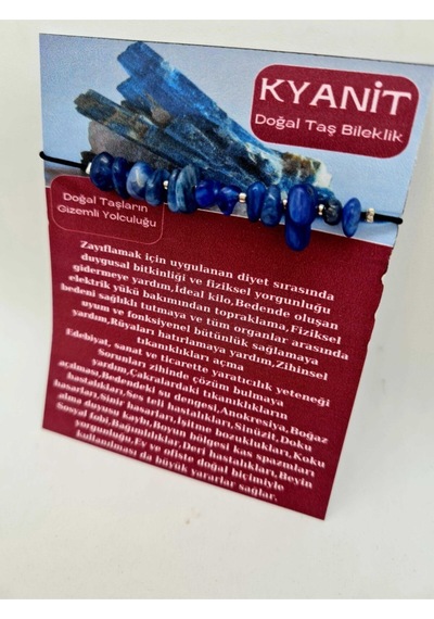 Gümüştel El Sanatları Sertifikalı Doğal Kyanit Taşı Bileklik Orijinal Doğal Taş Çok Renkli