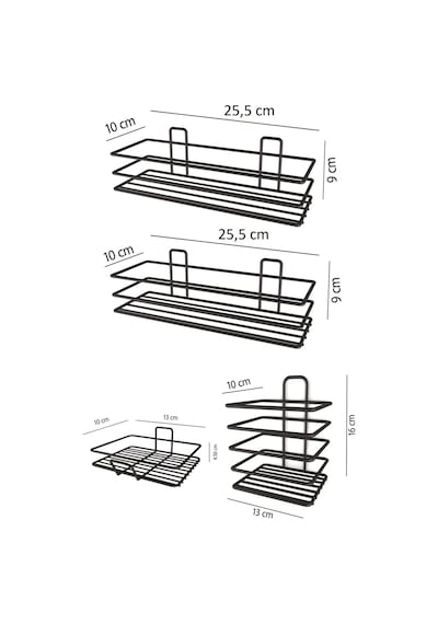 Eva Metal Tasarim Yapışkanlı Banyo Seti Duş Rafı + Sabunluk + Diş Fırçalık Metal Set Siyah
