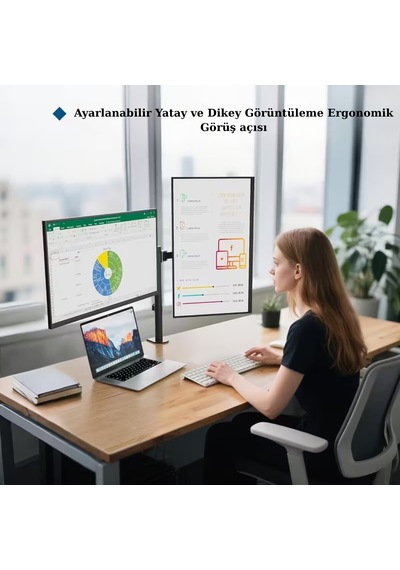 14-32 İnç Düz Kavisli Ekranlar İçin Çift Kol Monitör Standı Ayarlanabilir Yükseklik Eğim Lcd Led Tv