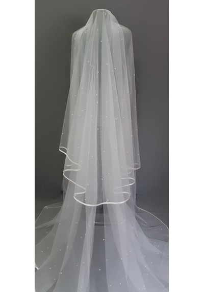 Suzanna Moda Hayal Tül 2mt 50cm Boy Incili Saten Biyeli Uzun Duvak
