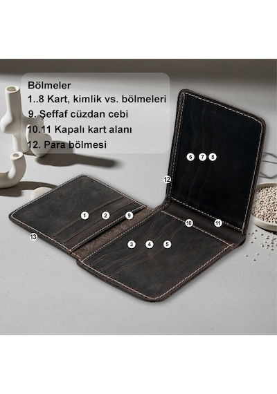 %100 Hakiki Deri El Yapımı Erkek Cüzdanı Minimalist Tasarım Kartlık Siyah