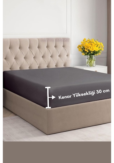 Antrasit Renkli %100 Pamuklu Penye Kumaş Fitted Lastikli Çarşaf Antrasit