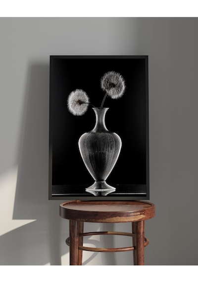 Tablo Ahşap Çerçeveli Tablo Çerçeveli Poster Siyah Vazoda Karahindiba Çiçeği Tablosu