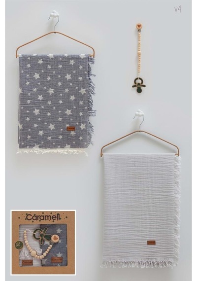 Caramell Basıc İkili Müslin Battaniye Emzik Askısı Üçlü Kutulu Set-100x120 Cm Crml.v4.2487 Gri