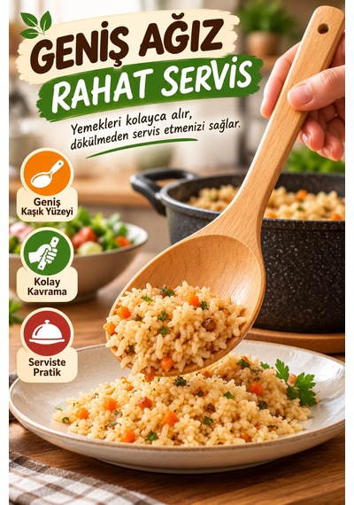 26 Cm Doğal Ahşap Servis Kepçesi Geniş Ağızlı Tahta Yemek Ve Servis Kepçesi Mutfak Gereci