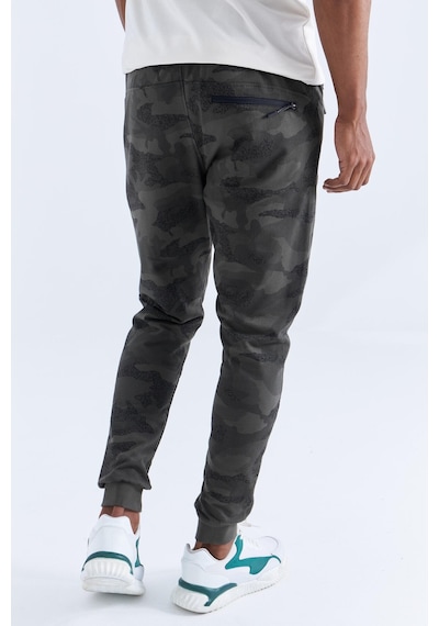 Tommy Life Haki Kamuflaj Desenli Dar Kalıp Jogger Erkek Eşofman Alt - 84754 Haki