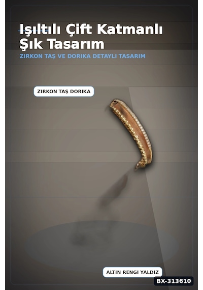 Bay Yaldız Kaplama Pirinç Dorika Ve Zirkon Taşlı Kadın Bileklik - 20 Cm Uzunluk Bx-313610 Najmaddin Standart