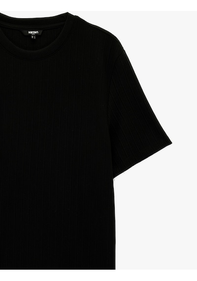 Koton Regular Fit Kısa Kollu Dokulu Bisiklet Yaka Tişört Siyah 6sam10089mk Siyah