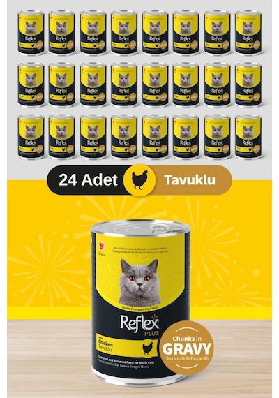Reflex Plus Sos İçinde Et Parçacıklı Tavuklu Yetişkin Kedi Maması 400g X 24 Adet