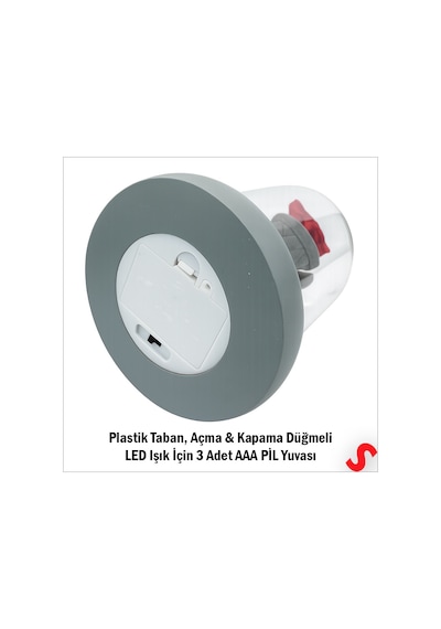 Solmayan Güllü Ayıcıklı Led Işıklı Cam Fanus - Gri