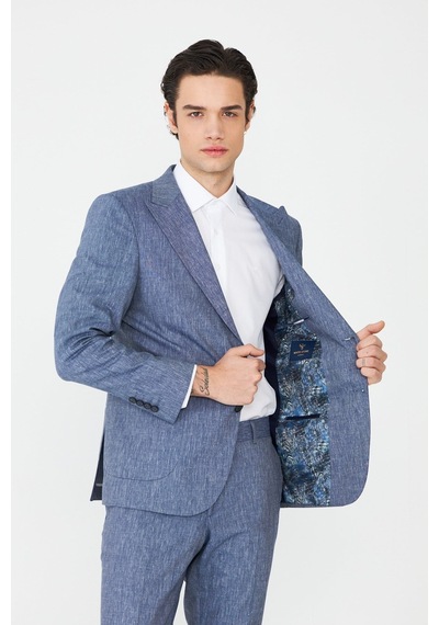 Mavi Dokulu Yazlık Modern Slim Fit Takım Elbise Desenli