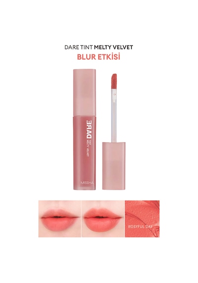 Uzun Süre Kalıcı Bulaşma Yapmayan Kadifemsi Bitiş Sunan Tint Dare Tint Melty Velvet Rosyful Day 0