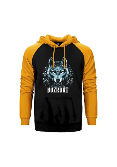 Buz Mavisi Bozkurt Başı Yazılı Baskılı Gri Renk Reglan Kol Sweatshirt / Hoodie
