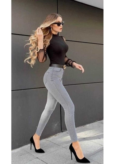 Polle Süper Skinny Gri Yüksek Bel Pantolon S.ı.m.s.ı.k.ı Yüksek Bel Gri