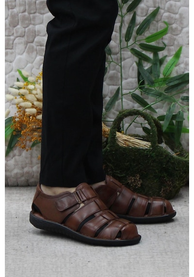 Mehmet Mete 102 Taba Kale Comfort Hakiki Deri Erkek Sandalet Taba