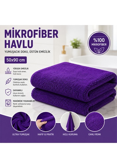 Naturıca Mikrofiber Havlu Kuaför Berber 6 Adet 50x90 Mor