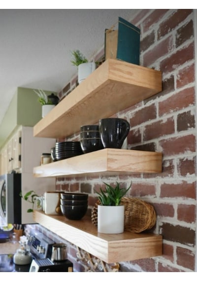 Dekoratif Doğal Ahşap 3'lü Takım 55 X 15 X 4 Cm Gizli Aparatlı Raf Ahşap