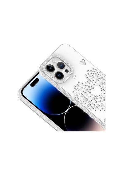 iPhone 14 Pro Max Kılıf Damla Taşlı Zore Rivas Sert Pc Kapak - Beyaz