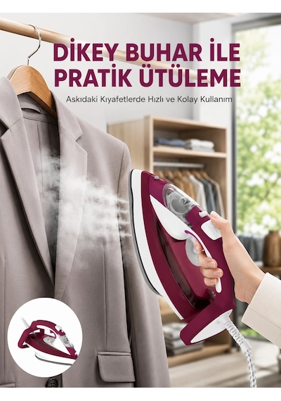 Yeni Nesil Kırmızı Buharlı Ütü 2200 Watt Seramik Tabanlı Yüksek Buhar Gücü Çok Renkli 14304857