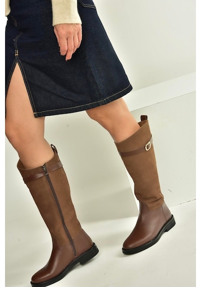 Fox Shoes V654002803 Kahverengi Hakiki Deri Düz Tabanlı Binici Çizmesi Kahverengi