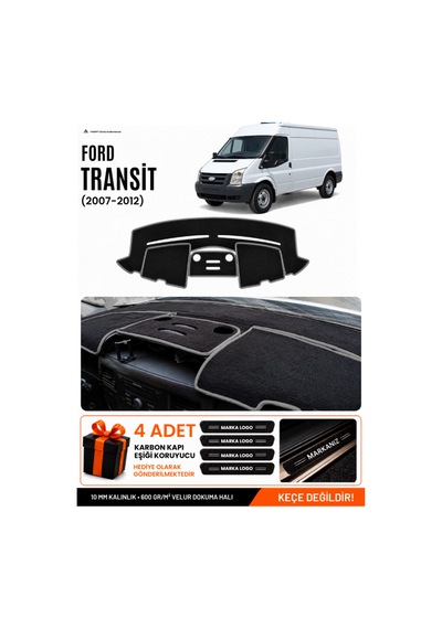 Ford Transit 2007-2012 Uyumlu Torpido Koruma, Torpido Örtüsü, Torpido Kılıfı - Siyah Gri