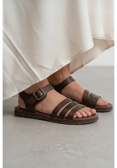 Giamgia Store Giamgia Kahverengi Kadın Düz Taban Bilekten Ayarlamalı Klasik Sandalet-2410 Giamgia Store Giamgia Kahverengi Kadın Düz Taban Bilekten Ayarlamalı Klasik Sandalet-2410