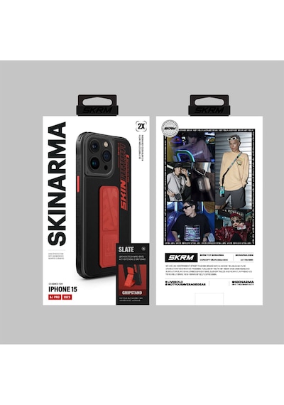 Apple Uyumlu iPhone 15 Pro Kılıf Skinarma Standlı Deri Görünümlü Slate Kapak Mavi