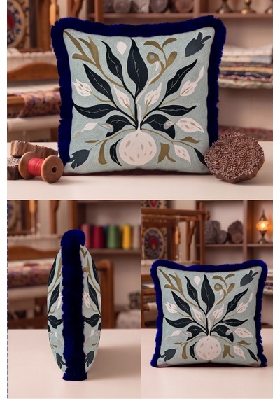 Botanik Çiçek Motifli Saçaklı Yastık Kılıfı - Boho Adaçayı Mavi Lacivert Püsküllü Kırlent Kılıfı Sessiz Atlas Opal Botanik Çiçek Motifli Saçaklı Yastık Kılıfı - Boho Adaçayı Mavi Lacivert Püsküllü Kırlent Kılıfı Sessiz Atlas Opal