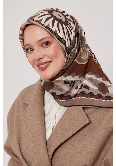 Levidor Royal Eşarp Etnik Desen Siyah Vizon Siyah Vizon