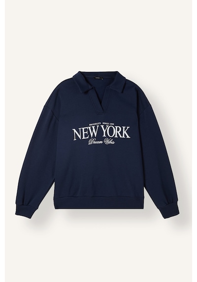 Defacto Okula Dönüş Relax Fıt Polo Yaka Baskılı Kalın Sweatshirt Kumaşı Sweatshirt I3316ax26wnnv251 Lacivert-nv251