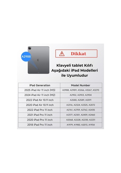 İpad Uyumlu Air 10.9 İnç 2020-22 360 Dönebilen Standlı Işıklı Risser Türkçe Q Klavyeli Tablet Kılıfı