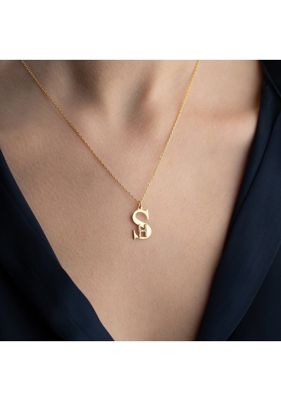 925 Ayar Gümüş İki Harfli Kişiye Özel Kolye Gold