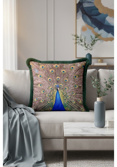 Zarif Tavuskuşu Gösterişli Saçaklı Yastık Kılıfı - Etnik Yeşil Altın Renkli Püsküllü Kırlent Kılıfı Kumlu Koyu Vizon Zarif Tavuskuşu Gösterişli Saçaklı Yastık Kılıfı - Etnik Yeşil Altın Renkli Püsküllü Kırlent Kılıfı Kumlu Koyu Vizon
