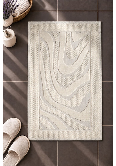 Sakura Sk010a Doğal Pamuk 2'li Banyo Paspas Seti 60x100 60x50cm Kaymaz Taban Makinada Yıkanabilir Krem-bej
