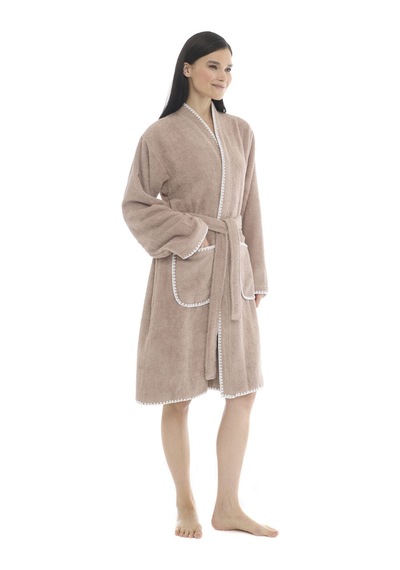 Athena Kimono Kadın Bornozu- Taupa %100 Pamuk Vizon