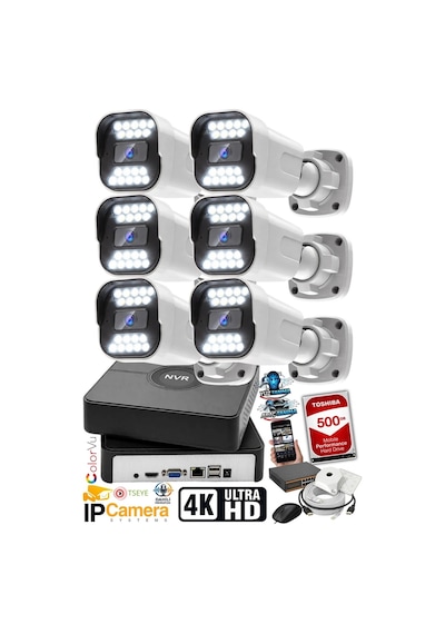 J-tech 5mp Sesli 6 Lı 1818 İp Renkli Gece Görüşlü 500gb Akıllı Güvenlik Kamera Seti Yüz Ve Araç Ta