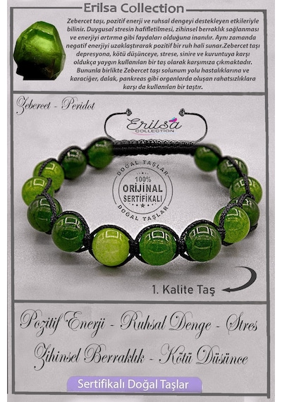 Sertifikalı Aaa+ Kalite Gerçek Zebercet Taşı Bileklik - Peridot Çok Renkli