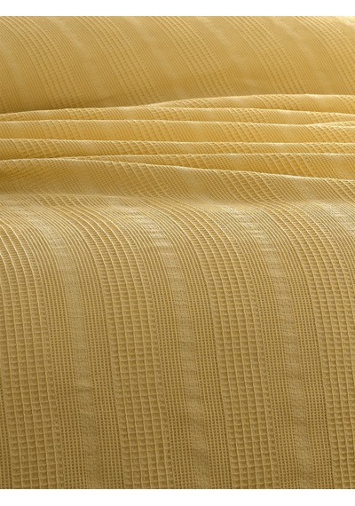 Tek Kişilik Waffle Pike 160x230cm, %100 Pamuk, Petek Tasarım, Hardal Hardal Hardal