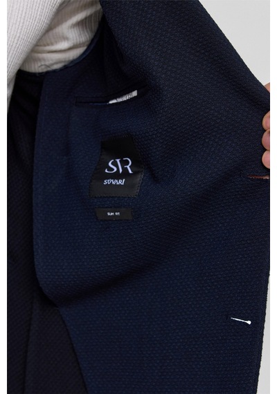 Süvari Lacivert Slim Desenli Sivri Yaka 6 Drop Ceket